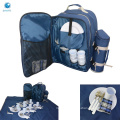 Picnic Backpack Bag with Insulated Cooler Compartment Dinnerware Picnic Pad Detachable Wine Holder